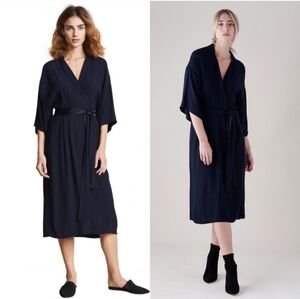 XIRENA Quinn Blue Crepe Wrap Midi Belted Dress NEW XS